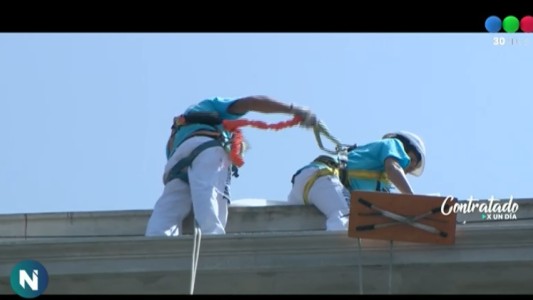 Contratado por un día: Roberto Funes Ugarte prueba ser pintor en altura