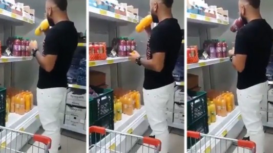 Video documento: identificaron al hombre que probó varias botellas de jugo en un supermercado
