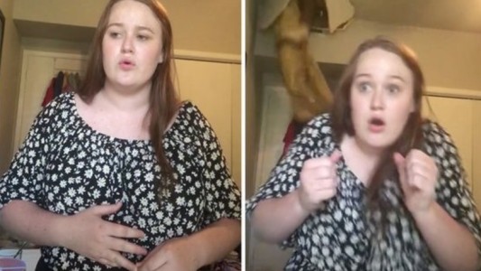 Video: grababa un Tik Tok, se abrió el techo de su cuarto y una mujer quedó colgando