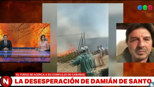 Damián De Santo, desesperado: busca evitar que el fuego llegue a sus cabañas de Córdoba