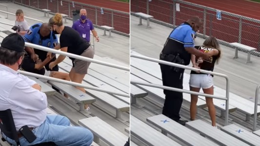 Video: policía usó la pistola táser para detener a una espectadora sin barbijo en un partido escolar