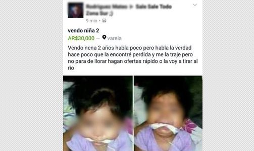 Causa indignación la venta de una nena de 2 años en Facebook