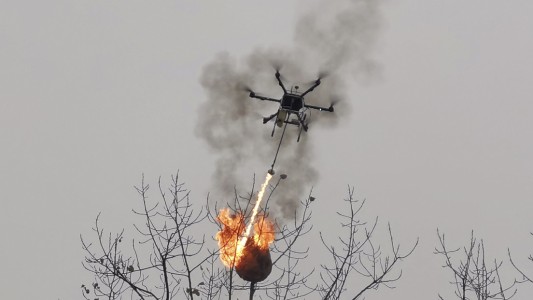 Un dron lanzallamas incinera nidos de avispas en China