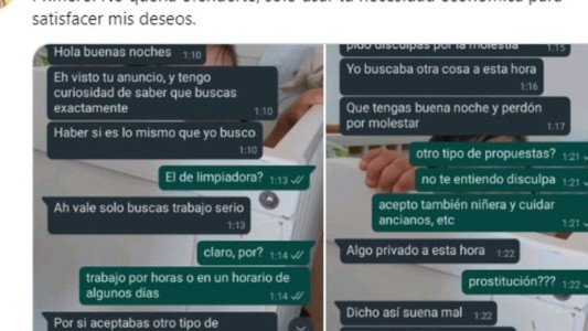 Pidió trabajo en Twitter como empleada doméstica y le ofrecieron ser prostituta