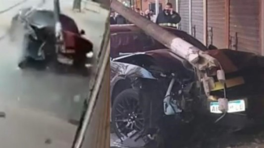 Video: aceleró en su Mustang y chocó contra un poste en Merlo