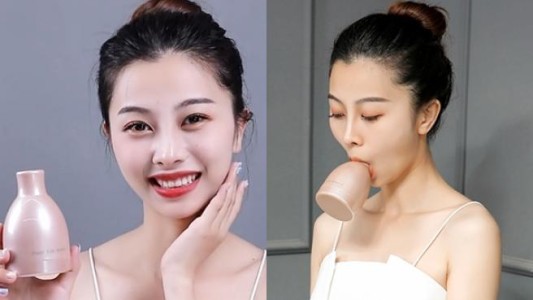 Furor por el método chino para conseguir una cara ovalada y puntiaguda: chupar un aparato con forma de botella que vibra