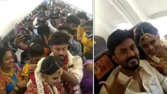 Boda con 161 invitados: se casaron en un avión para eludir las restricciones por coronavirus