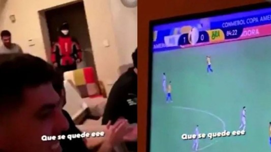 Un delivery entregó un pedido minutos antes de la final de la Copa América, lo invitaron a quedarse y festejaron juntos: "Te amo Argentina"