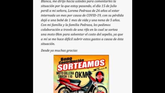 Perdió a su mujer por coronavirus y organiza un sorteo para poder pagar su sepelio