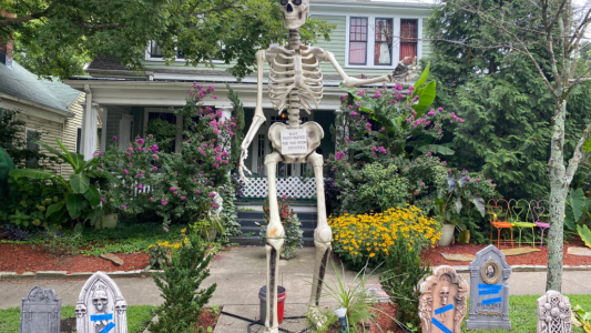 Instaló un esqueleto y lápidas para recordar a la gente por qué es necesario vacunarse: "Nos vemos pronto, idiotas"