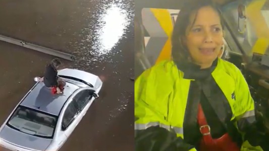 Rescataron a una mujer que estaba atrapada en el techo de su auto en plena inundación