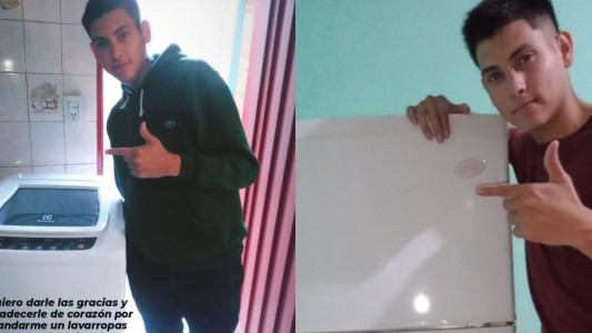 Se viralizó por la emoción de comprarse su primera heladera y ahora le regalaron un lavarropas