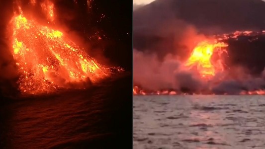 Los gases tóxicos tras llegada al mar de la lava del volcán de Canarias son de bajo riesgo