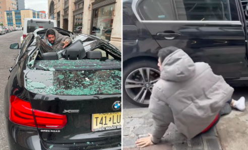 Cayó desde un piso 9 sobre un BMW y sobrevivió de milagro