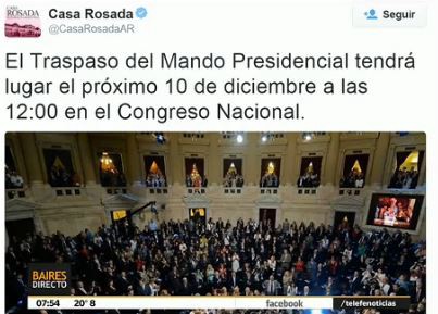 El Gobierno confirmó que el traspaso  de mando presidencial se hará en el Congreso