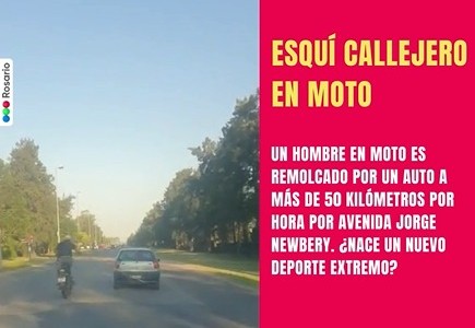 “Ski callejero en moto”, el nuevo deporte de riesgo en Rosario