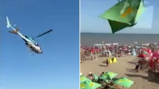 Pánico en Gesell: un helicóptero de la Policía voló cerca de la playa y volaron las sombrillas de los turistas
