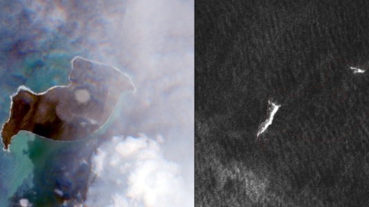 Imágenes antes y después: tras la erupción, el volcán de Tonga desapareció