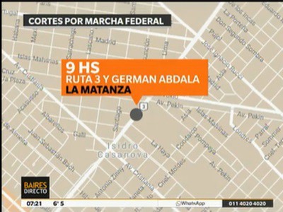 El mapa de los cortes por la Marcha Federal
