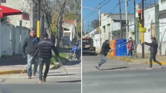 El "milagro" de Pergamino: usaba muletas para pedir plata, lo increparon y escapó corriendo