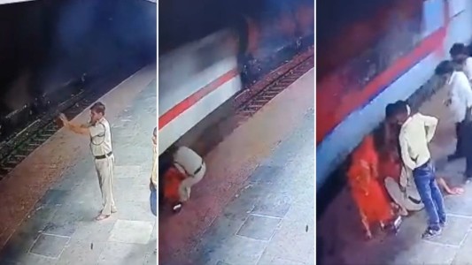 Impactante video: un policía salvó a una anciana de ser atropellada por un tren