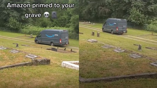 Un repartidor cortó camino por un cementerio para entregar el pedido