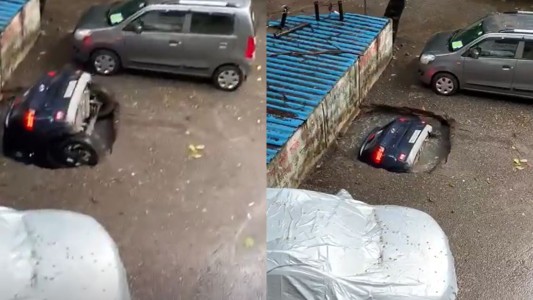 Impactante: la tierra se tragó un auto entero en la India