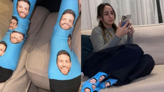 Linda Raff posó con unas medias con la cara del Papu Gómez