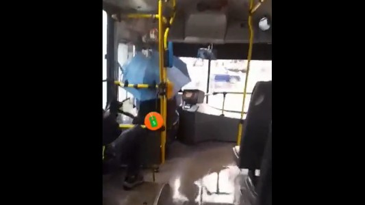 El video viral del colectivero que tuvo que manejar con paraguas en medio de la tormenta