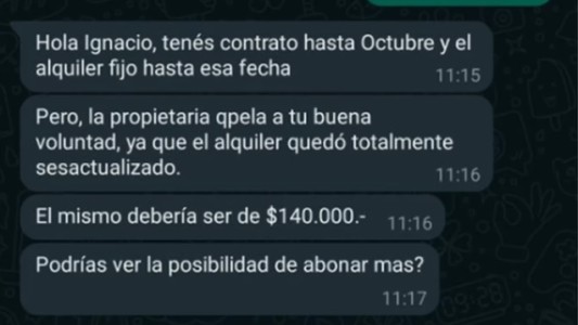 "Entre la espada y la pared": alquila, le pidieron aumentar el valor por fuera del contrato y no sabe si le renovarán
