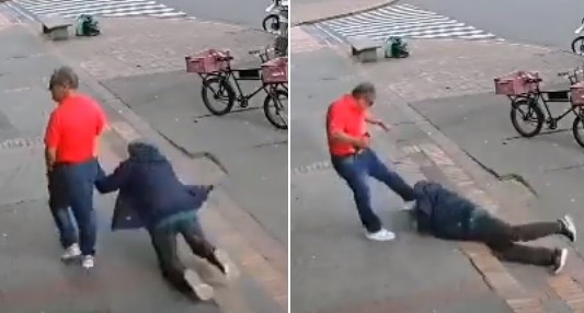 Video: se tropezó cuando caminaba, se apoyó en otra persona y recibió una tremenda paliza