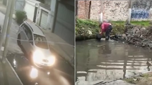 Lanús: un auto quedó atrapado en una calle que fue pavimentada a medias