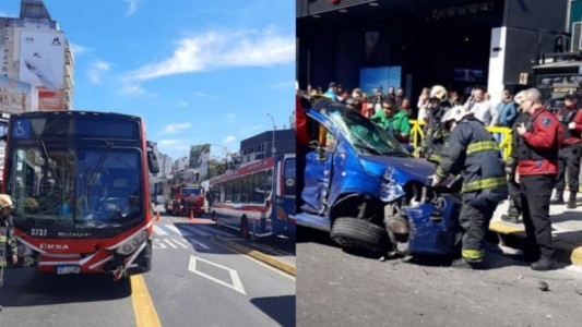 Impactante choque entre un colectivo y auto en avenida Cabildo