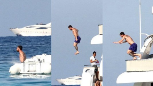 El peligroso salto de Messi desde la altura de su yate al agua en Ibiza