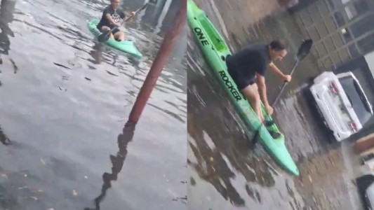 Un hombre salió a andar en kayak en medio de la fuerte tormenta
