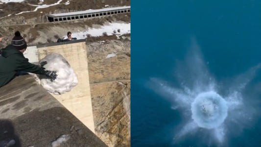 Arrojaron una gigante bola de nieve desde un puente y quedaron impresionados con lo que ocurrió