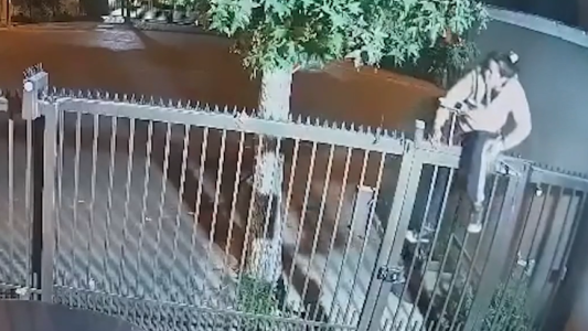 Video: ladrona se quedó enganchada en la reja y desnuda