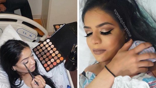 Una mujer se maquilló en pleno trabajo de parto