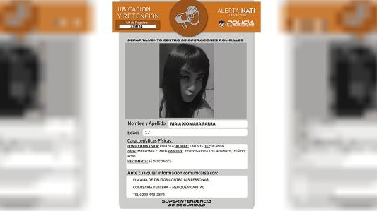 Desapareció una adolescente en Neuquén y se emite la alerta Nati