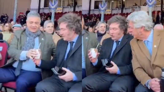 "¿Querés probar?": Jorge Macri y Javier Milei compartieron un mate en La Rural