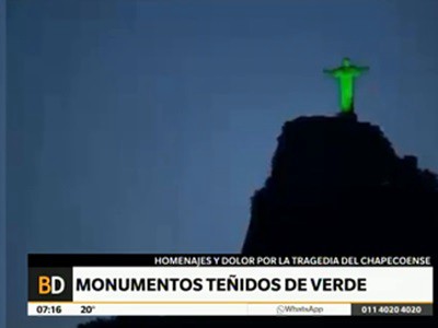 Monumentos teñidos de verde: homenajes al Chapecoense en Brasil