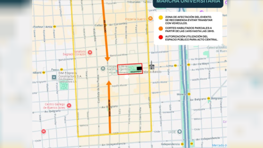 Mapa de cortes por la marcha universitaria en reclamo de los salarios docentes