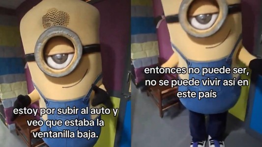 Le rompieron el vidrio de su auto para robarle y le contó la secuencia a su familia vestido de Minion