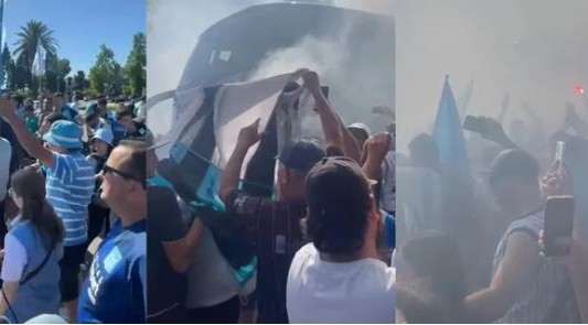 Banderazo en Aeroparque: la pasión de los hinchas de Racing antes de la final