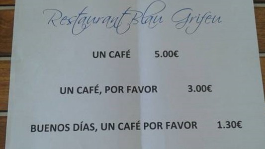 En un restaurante de Girona cobran más barato el café si lo pedís "por favor"