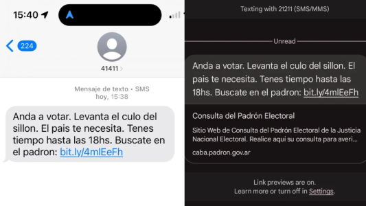 "Levantá el cu.. del sillón": el mensaje sin firma que recibieron los votantes este domingo