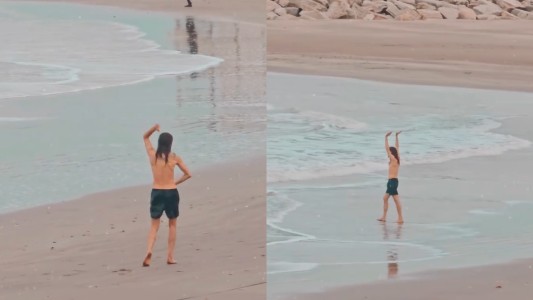En plena ola polar, grabaron a un joven entrenando sin remera en la playa