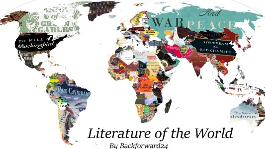 Fanático de la literatura arma un mapa del mundo con tapas de libros que representan a cada país