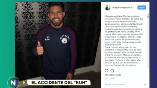 El mensaje del Kun Agüero después del choque que le fracturó una costilla