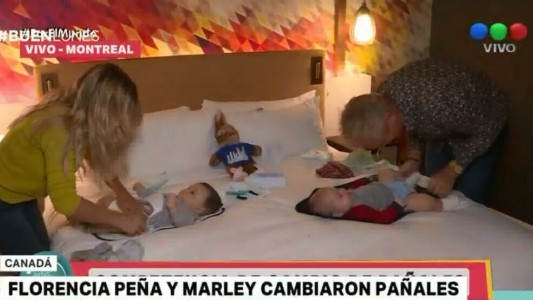 Florencia Peña y Marley hicieron una competencia para ver quién cambia los pañales más rápido